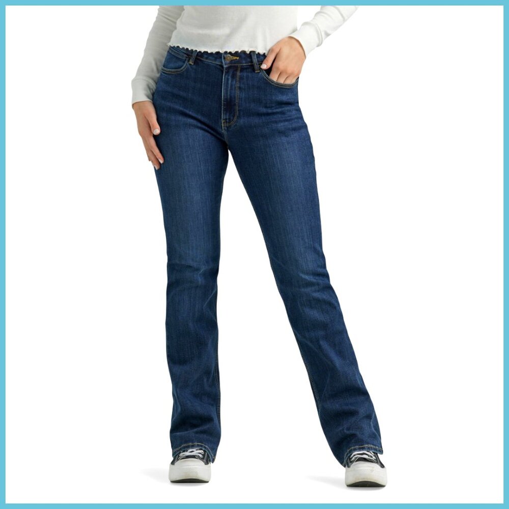 High Rise Boot Cut Jeans with Stretch Cotton Blend
